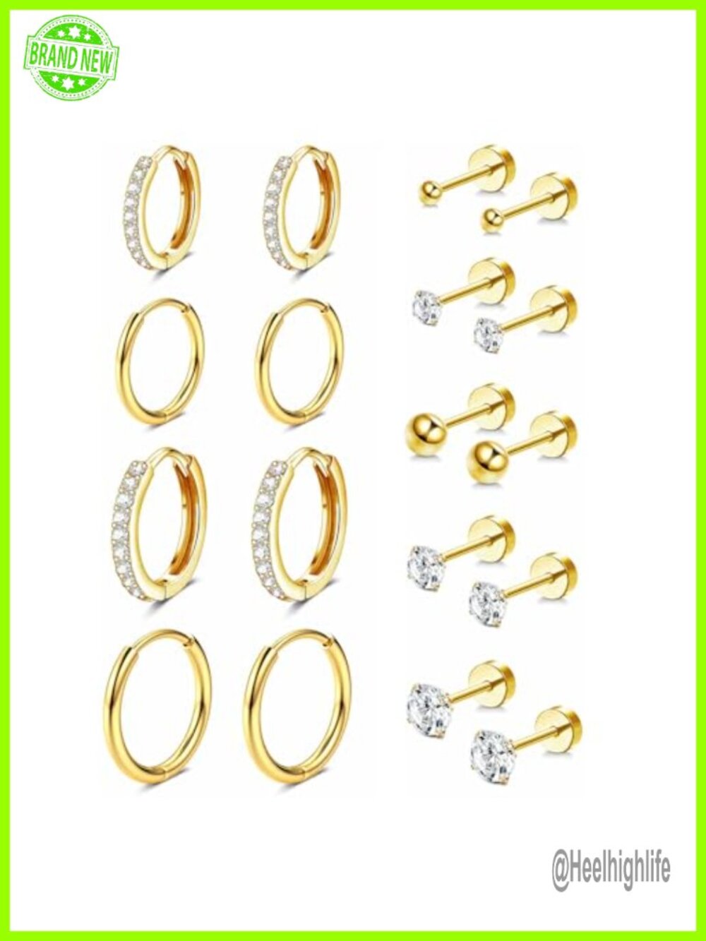 14K Gold Plated Flat Back Stud Earrings Hypoallergenic Cartilage Hoops